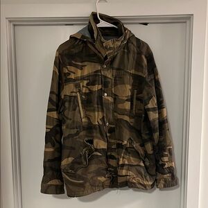 Brown and Green Military Field Jacket with Camouflage Pattern